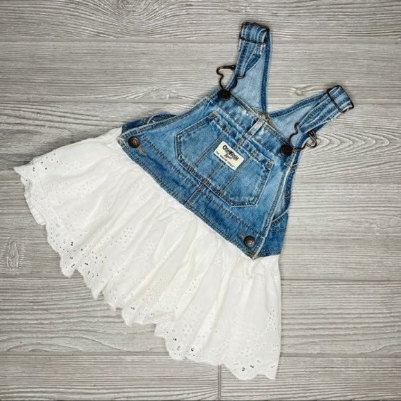 Oshkosh b' gosh denim lace islet skirt overalls vintage inspired size 9-12 month